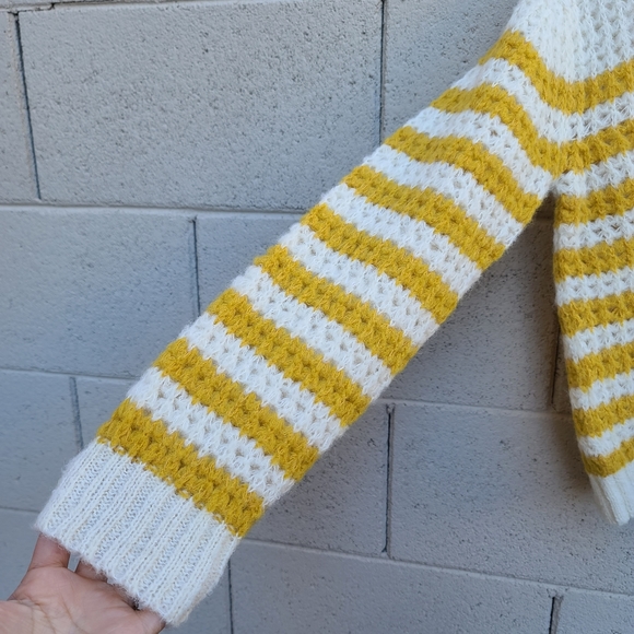 MOTHER | The Striped Alpaca-Blend Open Knit Sweater in Mostly Sunny NEW Sz Small - Picture 6 of 15